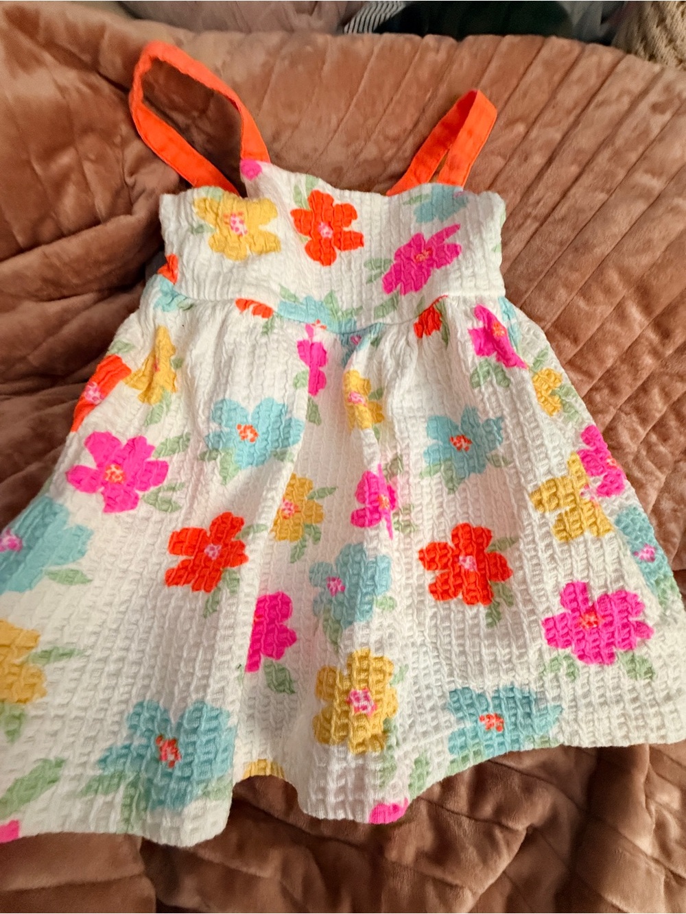 Zara White Sundress with Neon Orange Straps and Multicolor Floral Print